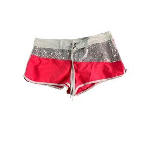 OP Ocean Pacific Neon Pink Sequin Drawstring Shorts Size S (3-5) Y2K